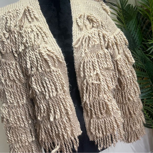Nasty Gal Tan Gimme More Shaggy Tassel Wool Blend Cardigan Sweater Medium - Picture 7 of 8